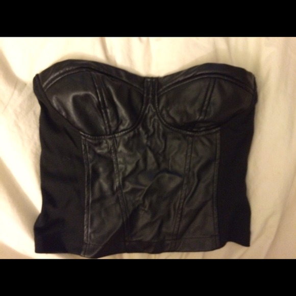 Sleeveless faux leather bustier top