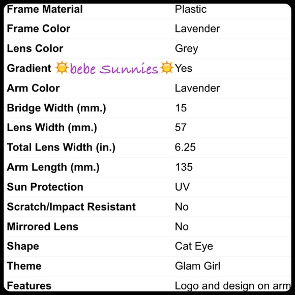 ☀️Glamorous Cat Eye Lavender bebe Sunglasses☀️ - Picture 3 of 4
