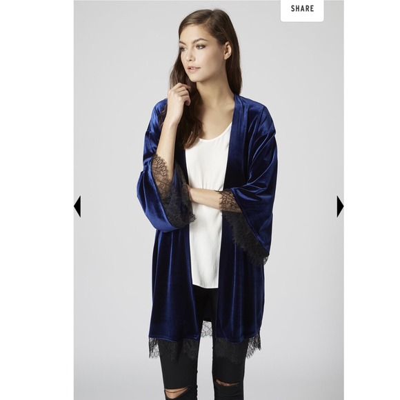 Topshop Petite Velvet Lace Kimono Midnight Blue - Picture 3 of 4