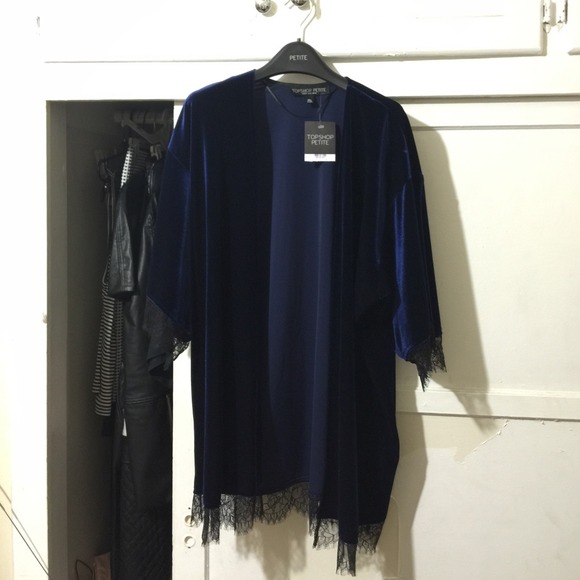 Topshop Petite Velvet Lace Kimono Midnight Blue - Picture 4 of 4