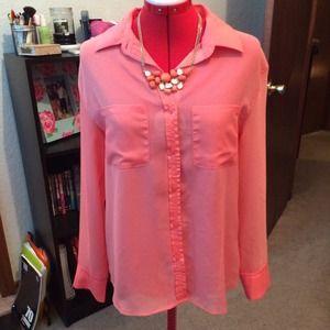 SOLD ON EBAY Coral button up sheer long sleeve to