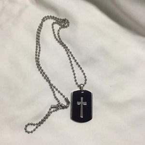 Silver cross dog tag