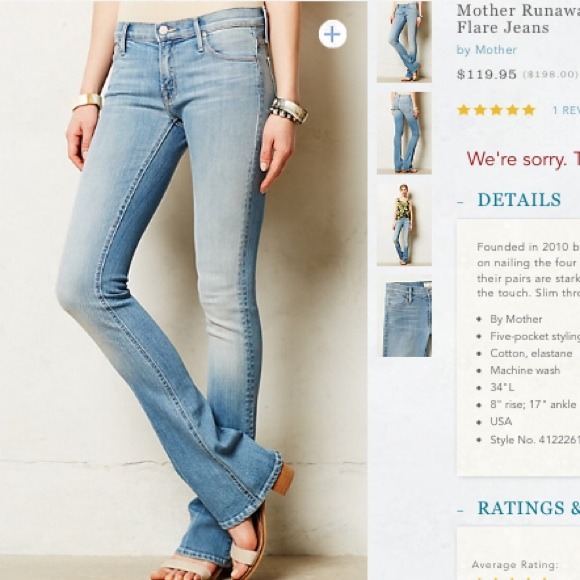 Mother runaway skinny flare medium kitty sz 27