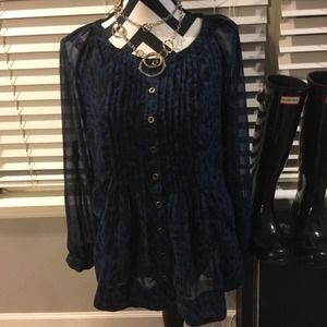 Blue and black sheer leopard top