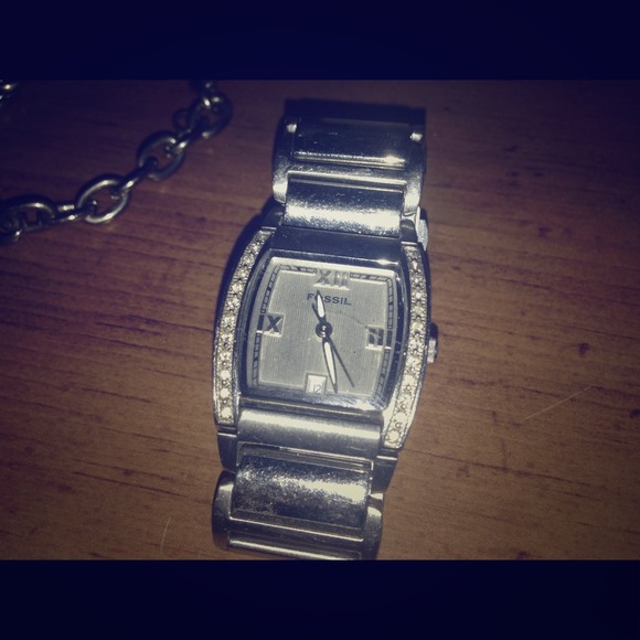 Fossil silver watch with jewels