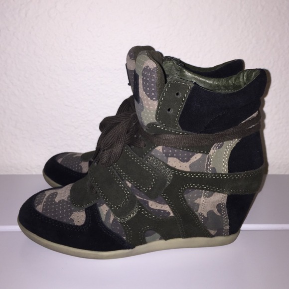Ash Black Suede/Green Camo Wedge Sneakers sz 37