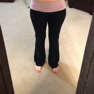Black Express yoga pants with purple fold over