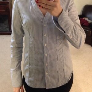 light blue pin-striped Express button down