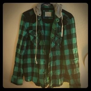 Plaid shirt with hood