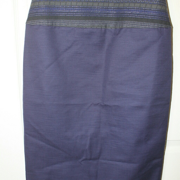Navy Alpinia fitted pencil skirt w/embroidery