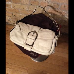 Coach Handbag Bone Leather Silver  Authentic