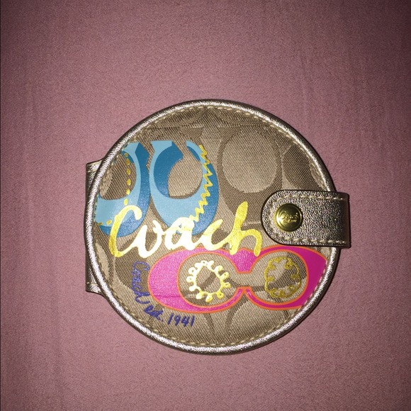 Authentic coach purse mirror!! Gold leather trim!