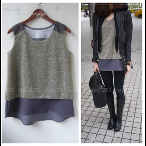 Brand New Metallic Top with Chiffon Inlay
