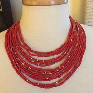 Dark coral colored statement necklace
