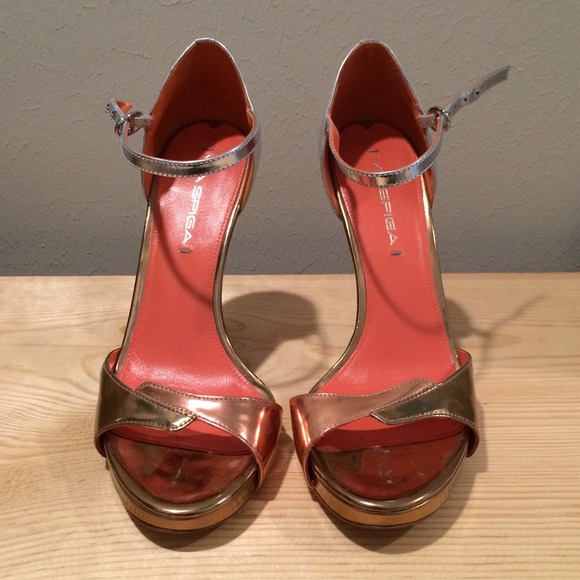 Via Spiga Silver, Gold and Bronze Colorblock Heels - Picture 1 of 3
