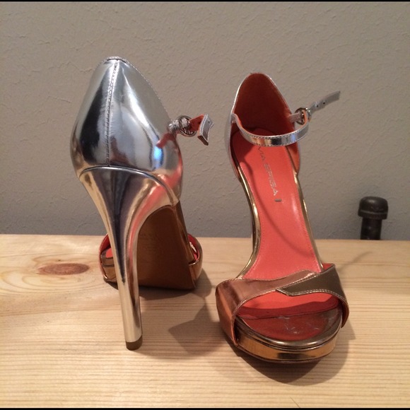 Via Spiga Silver, Gold and Bronze Colorblock Heels - Picture 2 of 3