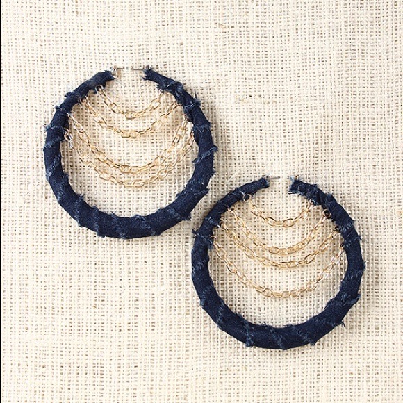 Denim Chain Link Hoop Earrings