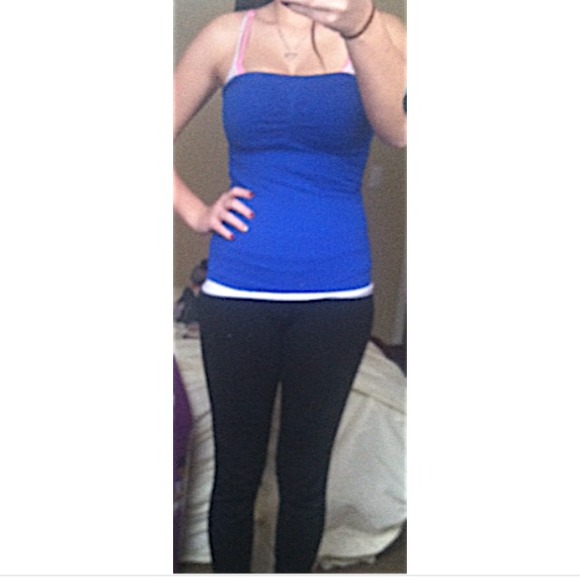 Blue tube top.