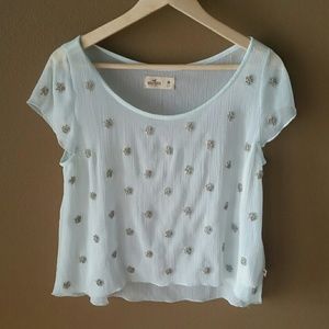Sheer beaded Hollister top