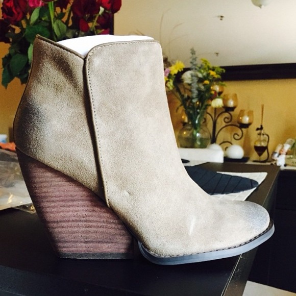 Tan wedge booties