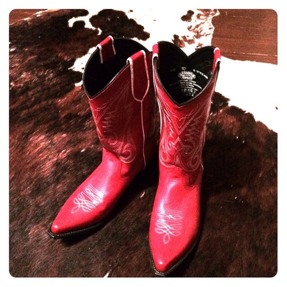 Red leather fashion cowboy boots