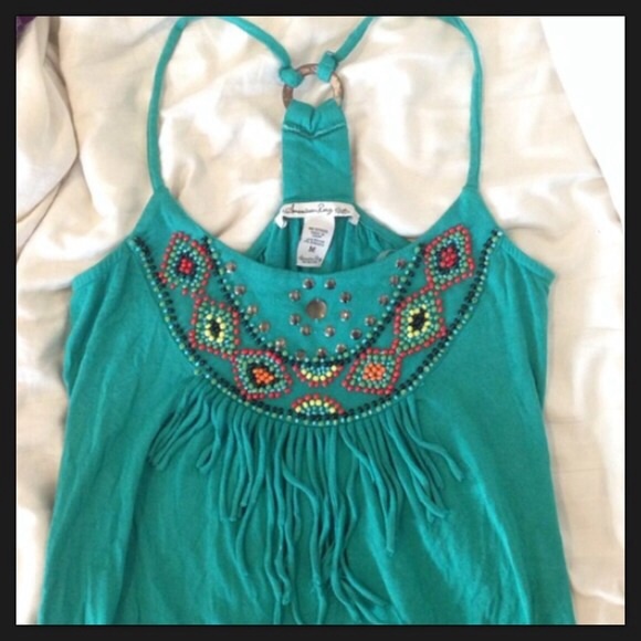 Fringe Beaded Turquoise Halter - Picture 5 of 5