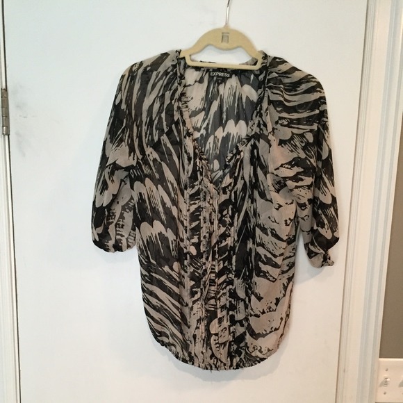 Express sheer printed ruffled blouse