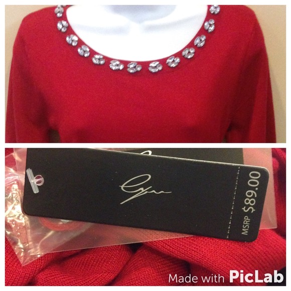 Ravishing Red Sweater with Rhinestone Detail - Picture 3 of 4
