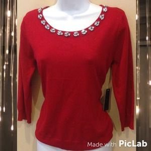 Ravishing Red Sweater with Rhinestone Detail