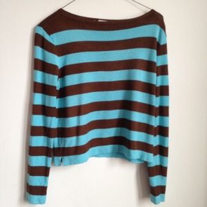 J. Crew turquoise blue & brown striped sweater szL