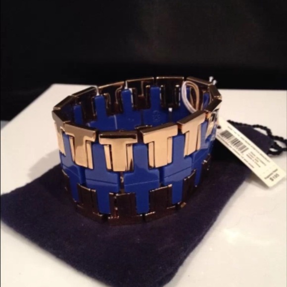 NWT!Tory Burch WideT Metal &Resin Stretch Bracelet