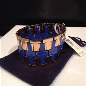 NWT!Tory Burch WideT Metal &Resin Stretch Bracelet