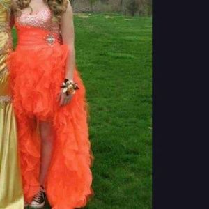 Orange hi-low prom dress