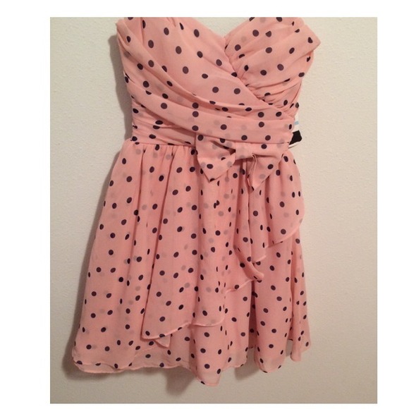 Pink Polka Dot Strapless Dress