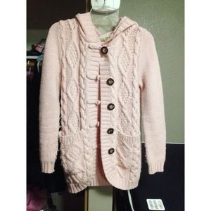 Pink button up sweater cardigan cable knit