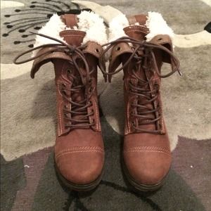 brown faux suede combat boots