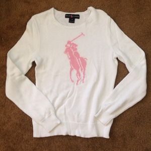 Ralph Lauren white knit pink pony sweater