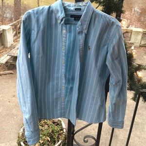 Ralph Lauren blue shirt and BR purple blouse