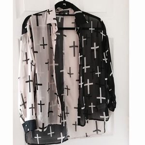 Half black and half white sheer shirt