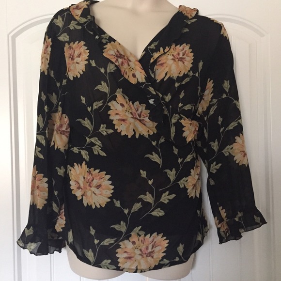 Gorgeous wrap shirt with ruffle neckline/sleeves