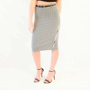 Striped stretch pencil skirt