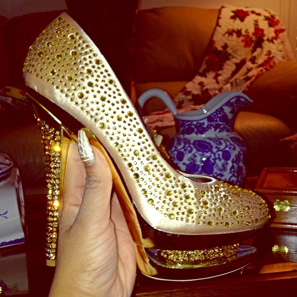 Gold Rhinestone Platform Heels