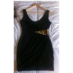 Ruched black gold spiked dress