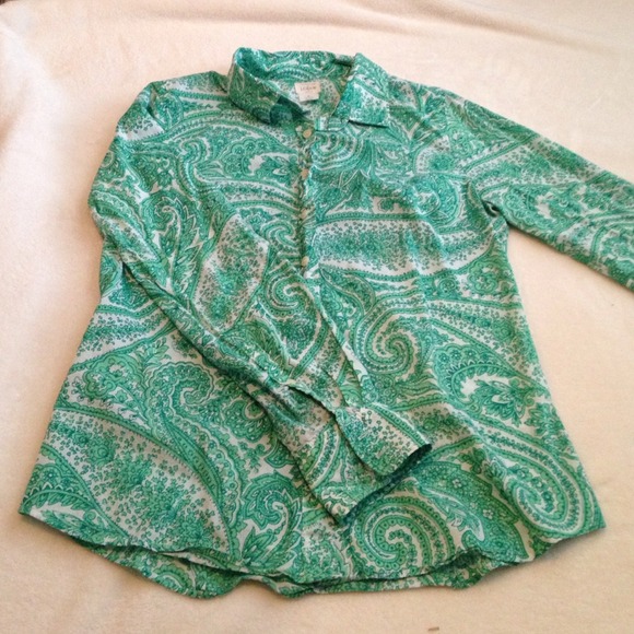 JCREW green and white button down