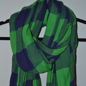 Green and blue plaid scarf