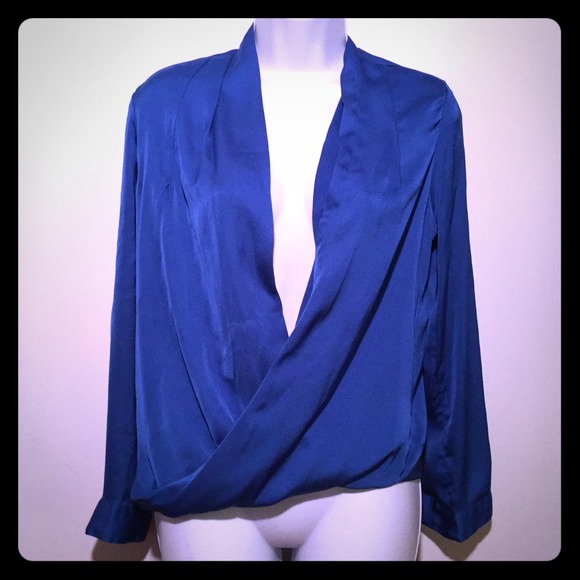 Blue Deep V Blouse