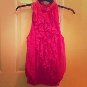 SOLD - Hot pink top with ruffle detail- size small