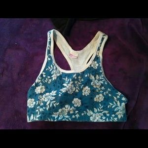 Blue floral sports bra racerback top 90s C-DD cup