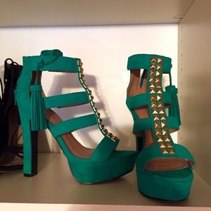 Shoe Dazzle Shoes - Suede green started tassel high heels Shoe Dazzle Shoes - Suede green started tassel high heels