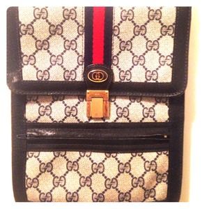 Gucci Monogram blue and red shoulder bag .